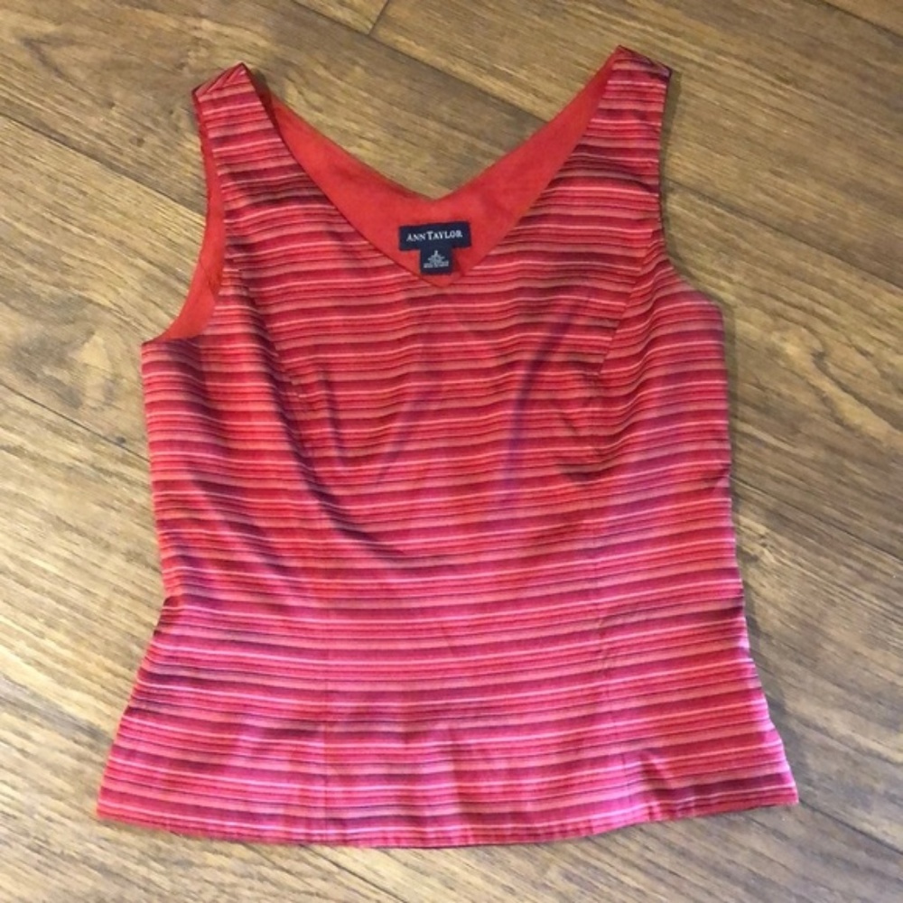 Ann Taylor Red Striped Peplum Top Size 2